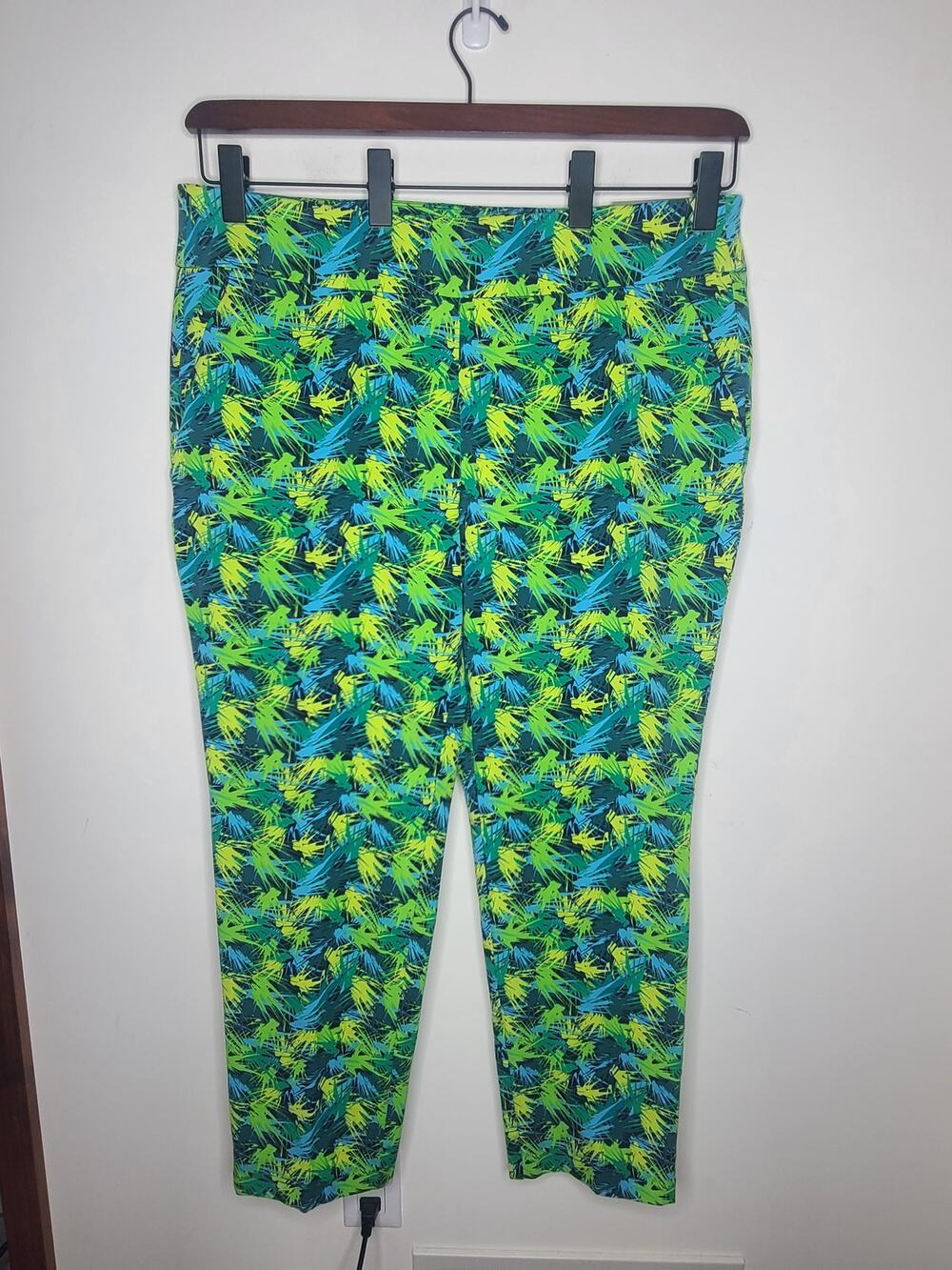 NWT Soft Surroundings blue green yellow abstract design skinny ankle pants - 1x